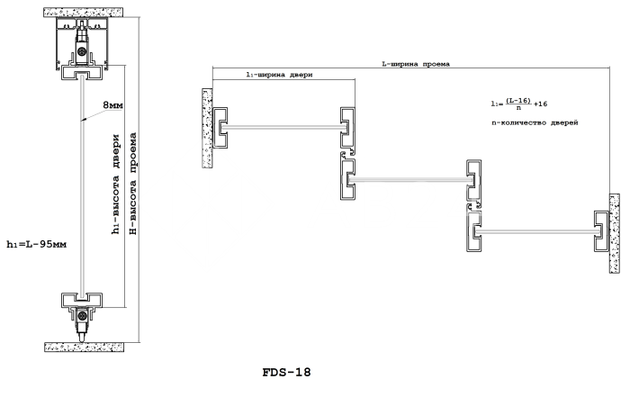 Комплект раздвижной системы DSK-180.5 AL/BL телескоп. на 4 двери (4Т+0) в проем высота 2.4 м, алюминий/черный
