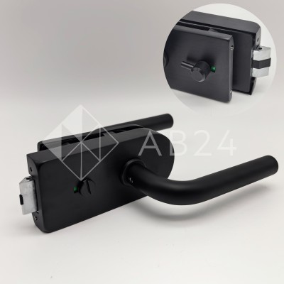 Замок сантехнический FMZ-32.1 для двери из стекла, с притвором, алюминий/черный