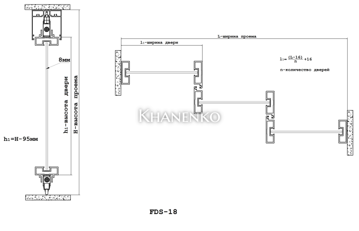 Комплект раздвижной системы DSK-180.6 AL/BL телескоп. на 4 двери (4Т+0) в проем высота 3 м, алюминий/черный