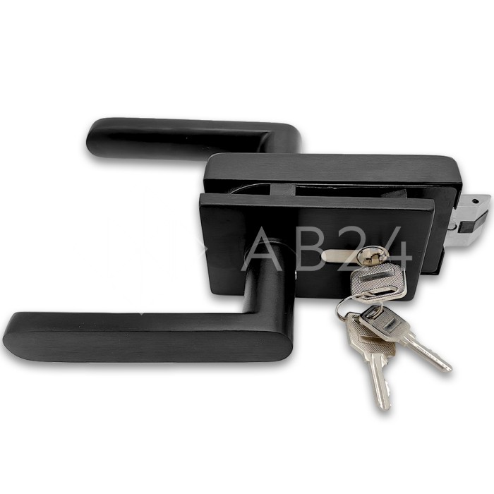 Замок FMZ-33.1 для межкомнатной двери из стекла, с притвором ключ/защелка, алюминий/черный