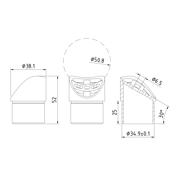 Наконечник седловина FOP-38.27 для трубы O38хO50.8 мм, GRIT 320, скос 30°, нержавейка/матовый