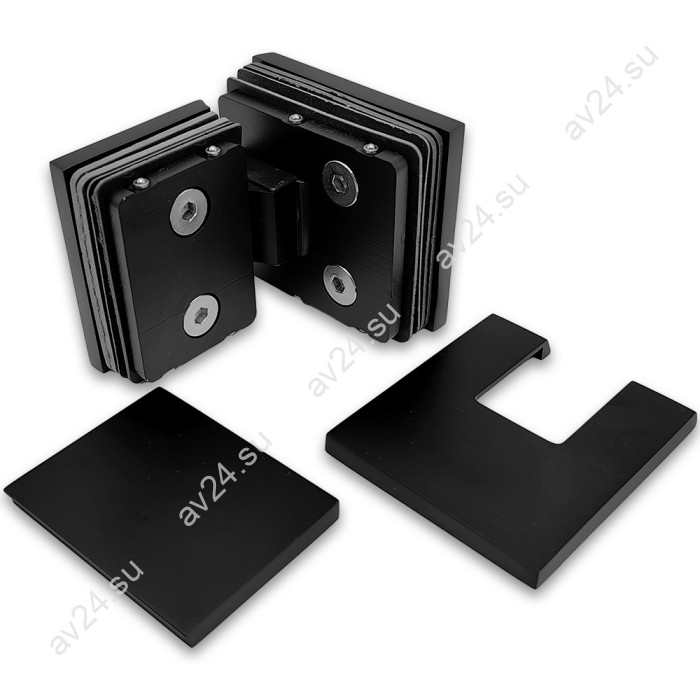 Петля Сирена FDP-212 стекло-стекло 180° с крышками, латунь/черный