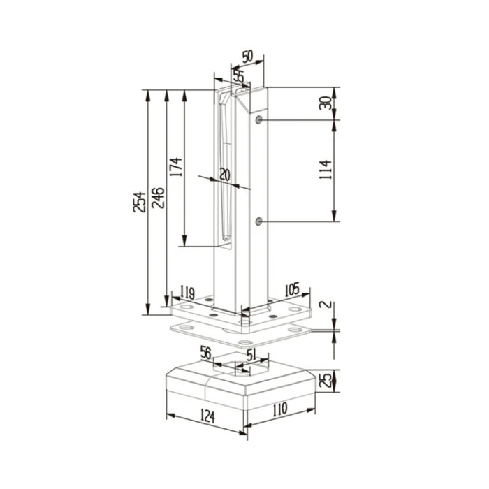 Стойка ПРЕМИУМ FOS-103 напольная 124х254 мм без сверления, крышка А+В, дюплекс/матовый