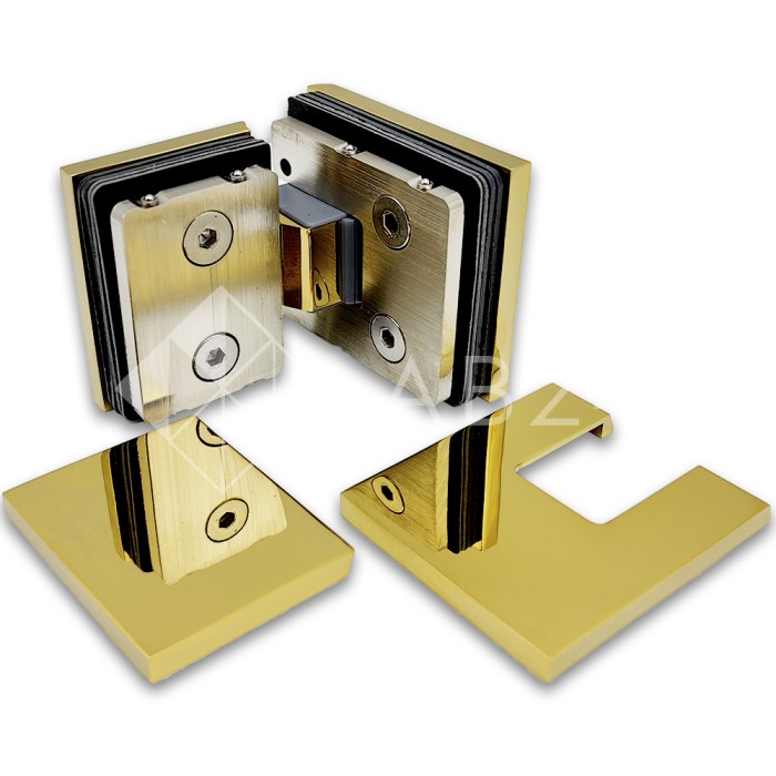 Петля Сирена FDP-212 стекло-стекло 180° с крышками, латунь/золото