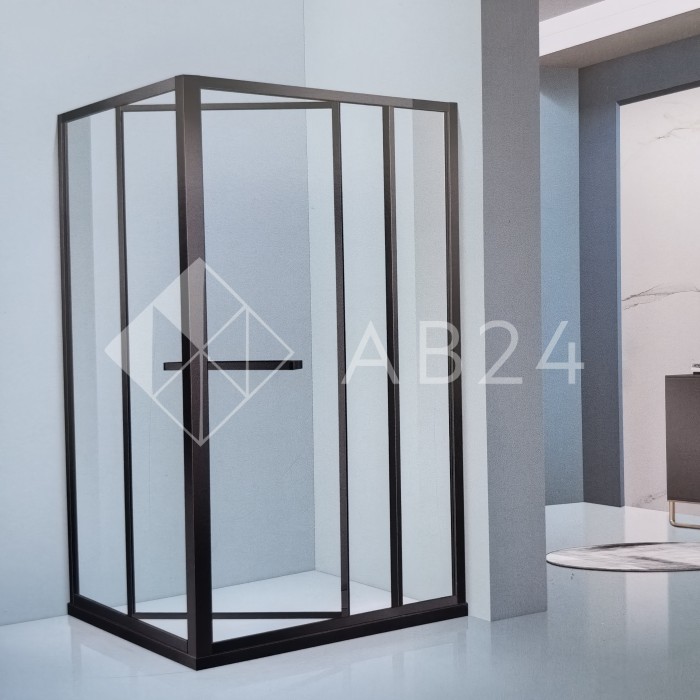Угловой раздвижной комплект Клио FDS-103, 1200х1200х2000 мм для стекла 8 мм, дверь 650 мм, нержавейка/черный