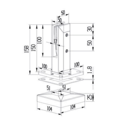 Стойка FOS-102 ПРЕМИУМ для стекла напольная 100х158 мм без сверления, дюплекс/брашированное золото