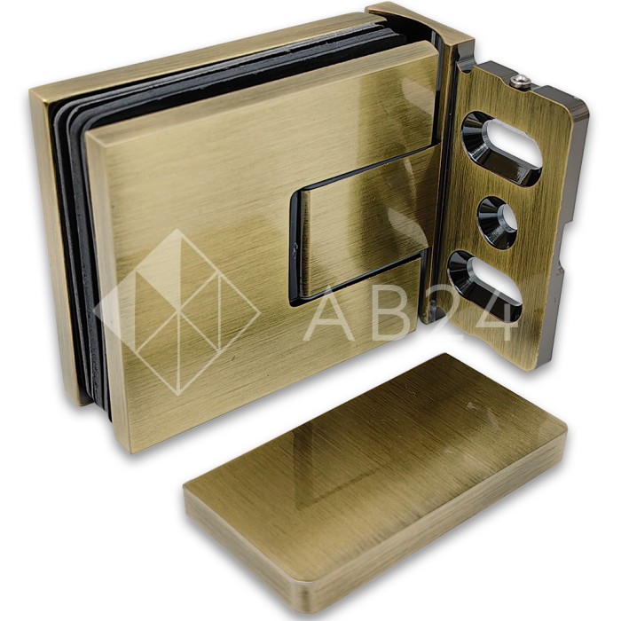 Петля Сирена FDP-210 стена-стекло 90° с крышками с бок. креплением, латунь/бронза