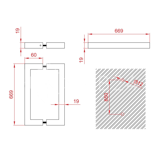 Ручка скоба FDR-707, 19х19х650х1.0 мм, нержавейка/полированный