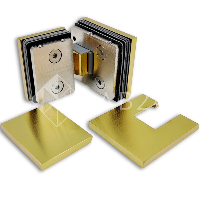 Петля Сирена FDP-212 стекло-стекло 180° с крышками, латунь/брашированное золото