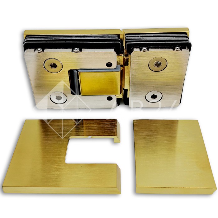 Петля Сирена FDP-212 стекло-стекло 180° с крышками, латунь/брашированное золото