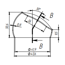 Соединение поручня FOP-42.29 со стойкой штамп под 30° для трубы O42 мм ,GRIT 600,нержавейка/полированный