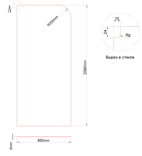 Петля Ника FDP-302 сплошная стена-стекло, высота 2100 мм, для стекла 8 мм, алюминий/черный