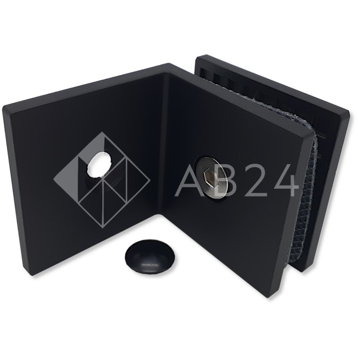 Коннектор для стекла Альфа α FDK-13, стена-стекло 90° с пластиной, нержавейка/черный