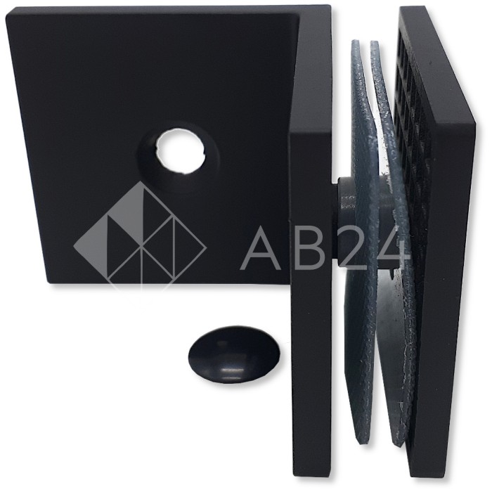 Коннектор для стекла Альфа α FDK-13, стена-стекло 90° с пластиной, нержавейка/черный