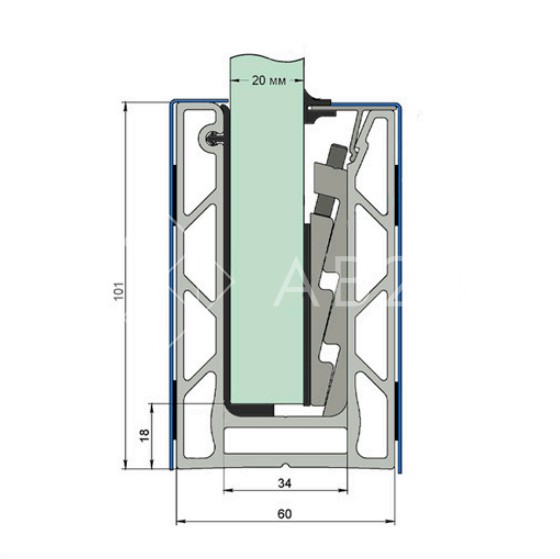 Профиль зажимной FOP-102.12 для стеклянных ограждений 12 мм, 102х60 мм, 6 м, алюминий/анодированный