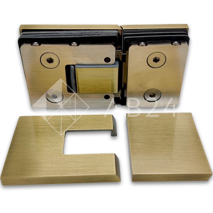 Петля Сирена FDP-212 стекло-стекло 180° с крышками, латунь/бронза