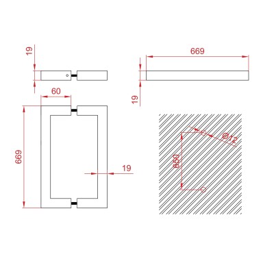 Ручка скоба FDR-707, 19х19х650х1.0 мм, нержавейка/черный