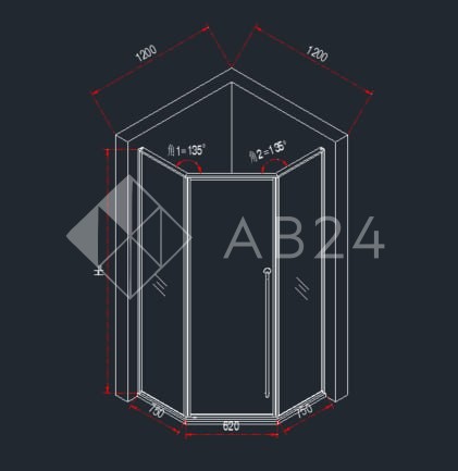 Трапециевидный распашной комплект Юнона FDS-104, 750х620х750х2000 мм, нержавейка/полированный