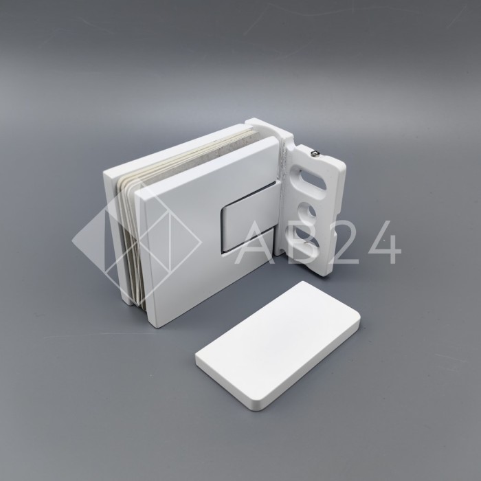 Петля Сирена FDP-210 стена-стекло 90° с крышками с бок. креплением, латунь/белый