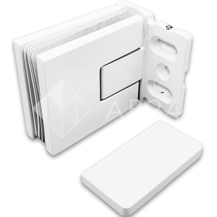 Петля Сирена FDP-210 стена-стекло 90° с крышками с бок. креплением, латунь/белый