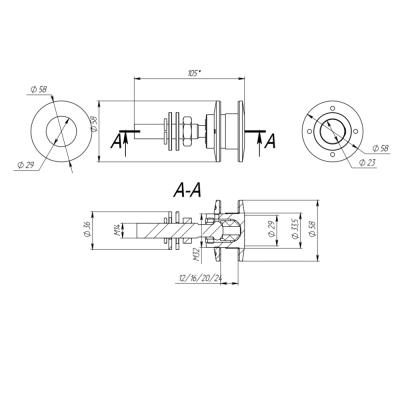 Рутель шарнирный FN-101 без зенковки без гайки M14, нержавейка/матовый