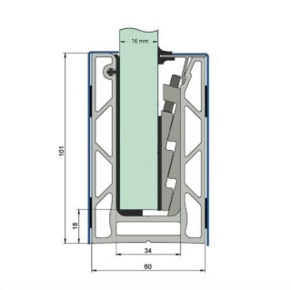 Профиль зажимной FOP-102.16 для стеклянных ограждений 16 мм, 102х60 мм, 6 м, алюминий/сырой