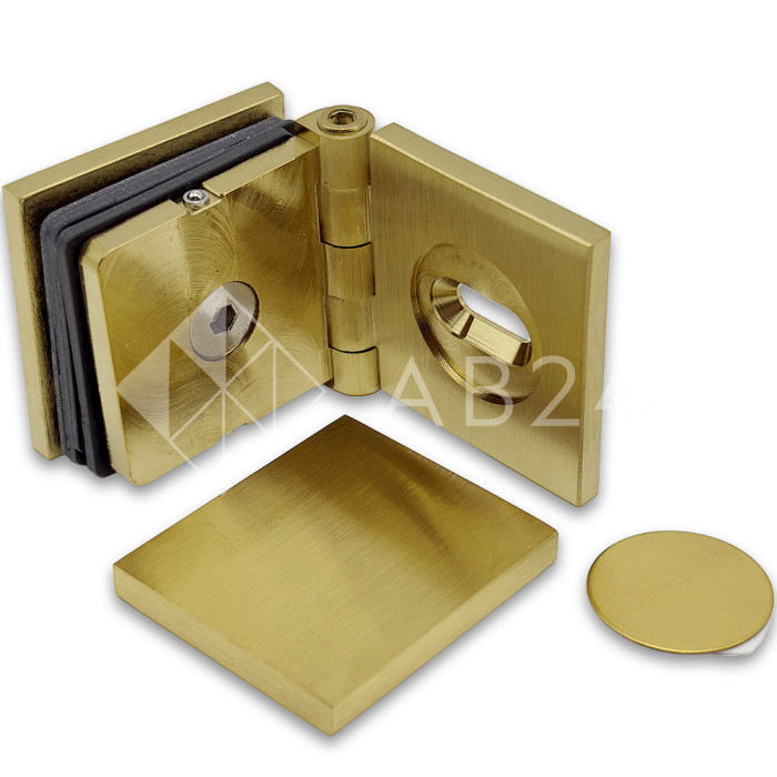 Коннектор для стекла Пегас FDK-100, 45х45 мм стена-стекло 0°-180°, латунь/брашированное золото
