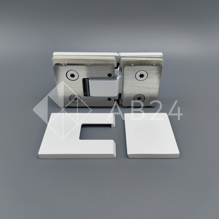 Петля Сирена FDP-212 стекло-стекло 180° с крышками, латунь/белый