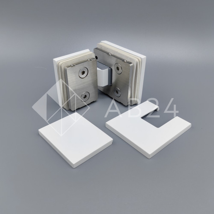 Петля Сирена FDP-212 стекло-стекло 180° с крышками, латунь/белый