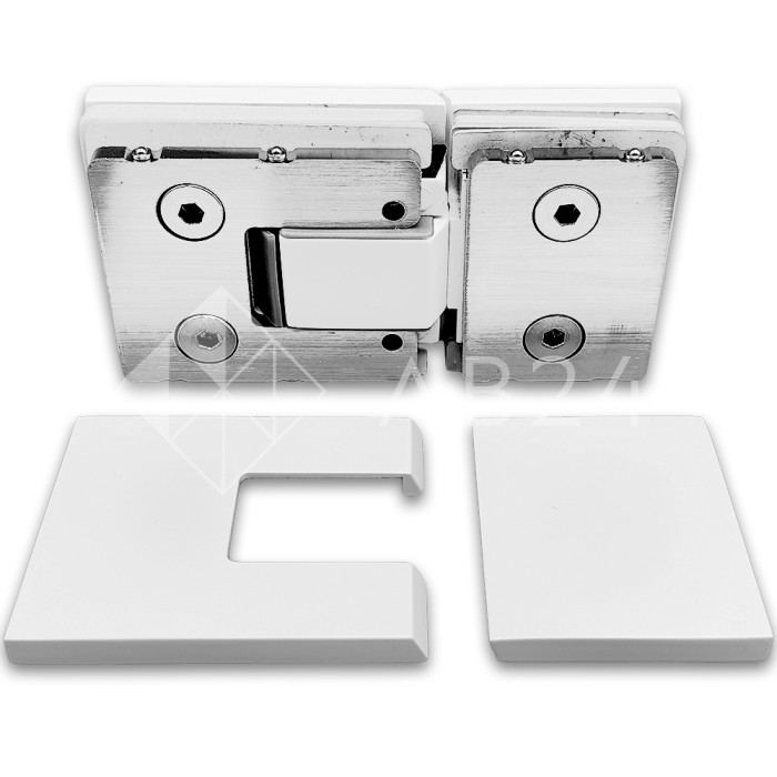 Петля Сирена FDP-212 стекло-стекло 180° с крышками, латунь/белый