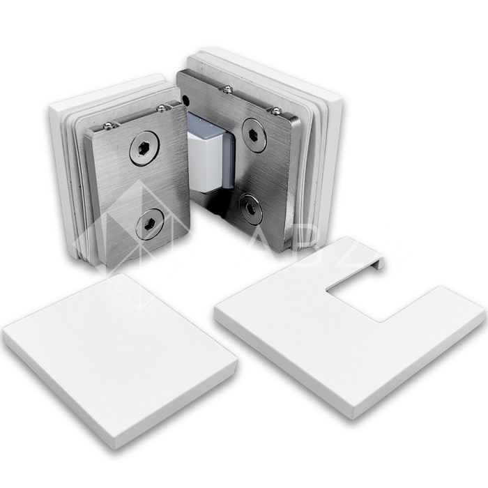 Петля Сирена FDP-212 стекло-стекло 180° с крышками, латунь/белый