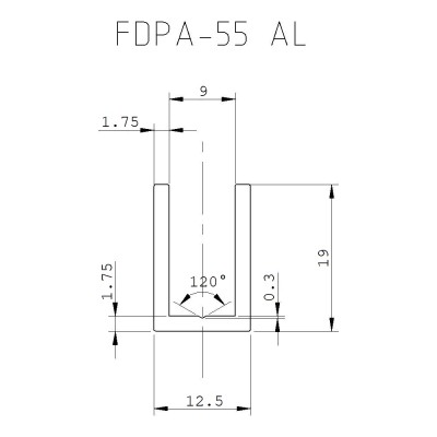 Профиль для стекла FDPA-55.22, 19х12,5х1,75, длина 2,2 м, алюминий/черный