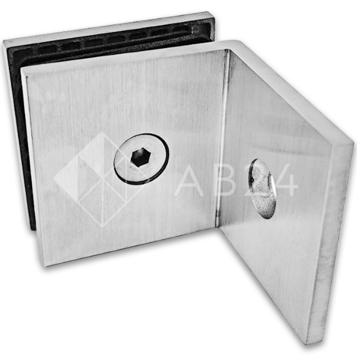 Коннектор для стекла Альфа α FDK-13, стена-стекло 90° с пластиной, нержавейка/матовый