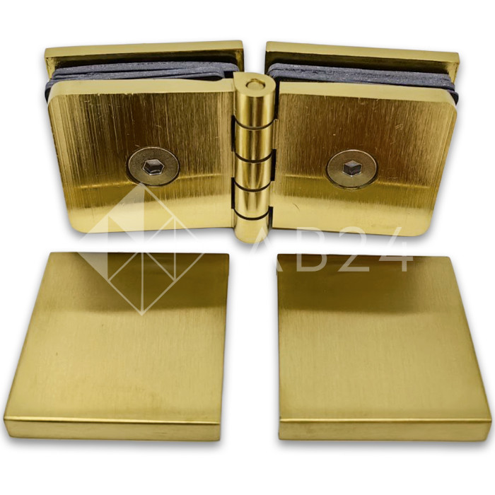 Коннектор для стекла Пегас FDK-101, 45х45 мм стекло-стекло 0°-180°, латунь/брашированное золото