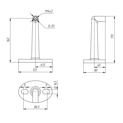 Крепление рутеля FN-110 к стене M14, нержавейка/матовый