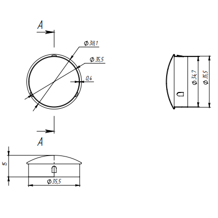 Заглушка забивная FOP-38.01 штампованная для трубы O38, GRIT600, нержавейка/полированный