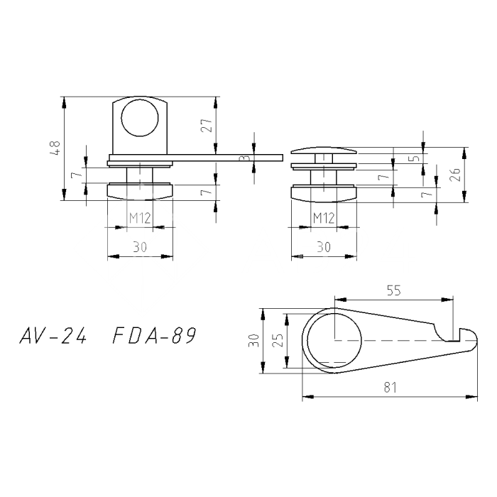 Защелка сантехническая FDA-89L стекло-стекло Левая, нержавейка/матовый