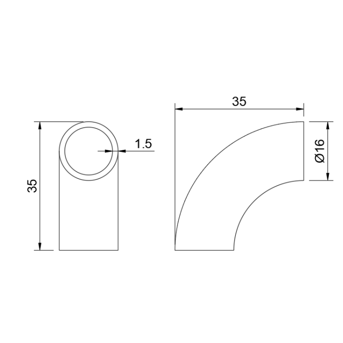 Отвод FOP-16.12 для трубы Ø16.0*1.5 мм, GRIT 600, нержавейка/полированный