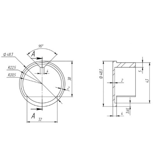 Заглушка FOP-48p.01 для поручня круглого O48.3 с пазом, GRIT 320, нержавейка/матовый