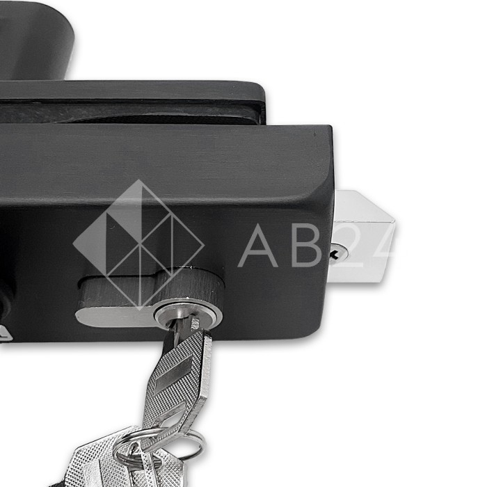 Замок FMZ-33 для межкомнатной двери из стекла ключ/ключ, с притвором, алюминий/черный