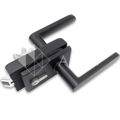 Замок FMZ-33 для межкомнатной двери из стекла ключ/ключ, с притвором, алюминий/черный