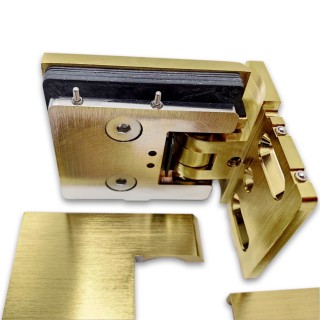 Петля Аврора FDP-180 стена-стекло 90° с крышками, латунь/брашированное золото