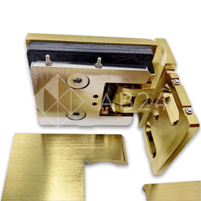 Петля Аврора FDP-180 стена-стекло 90° с крышками, латунь/брашированное золото