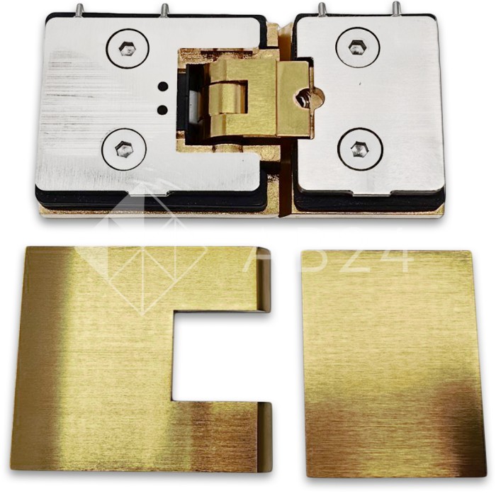 Петля Аврора FDP-181 стекло-стекло 180° с крышками, латунь/брашированное золото