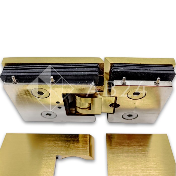 Петля Аврора FDP-181 стекло-стекло 180° с крышками, латунь/брашированное золото