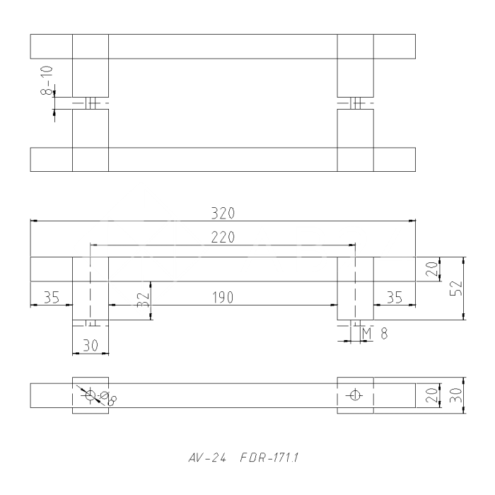 Ручка для сауны FDR-171.1, 20х220х320 мм, нержавейка/дерево/полированный