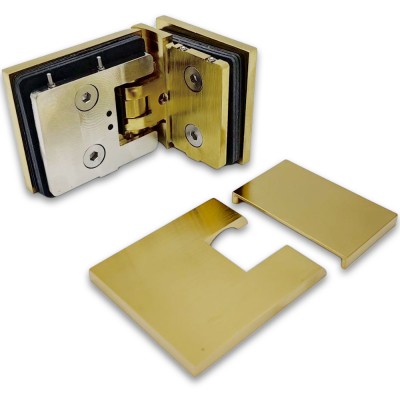 Петля Аврора FDP-184 стекло-стекло 90° с крышками, латунь/брашированное золото