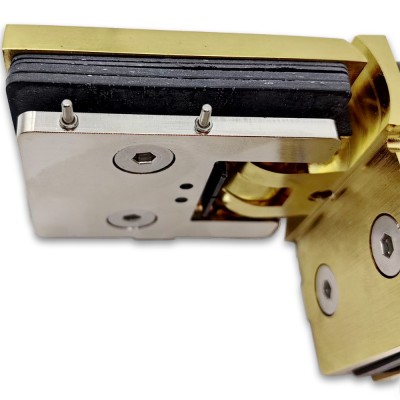 Петля Аврора FDP-184 стекло-стекло 90° с крышками, латунь/брашированное золото