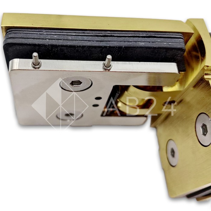 Петля Аврора FDP-184 стекло-стекло 90° с крышками, латунь/брашированное золото