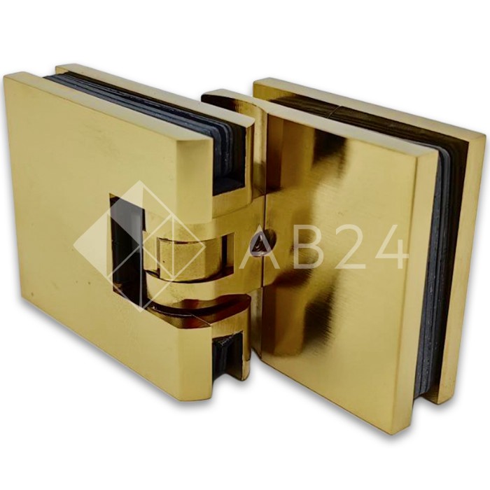 Петля Аврора FDP-184 стекло-стекло 90° с крышками, латунь/брашированное золото